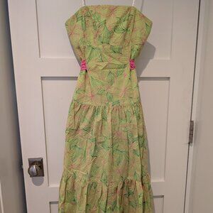 Vintage Lilly Pulitzer green & pink embroidered midi dress